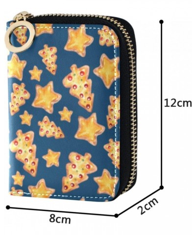 Christmas Gingerbread Trees Stars Blue Mini Card Wallet for Women Riskfree RFID Wallet Leather Zip Pocket Purse $10.39 Wallets