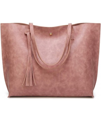 Women Tote Bags Top Handle Satchel Handbags PU Leather Tassel Shoulder Purse Pink $26.65 Totes