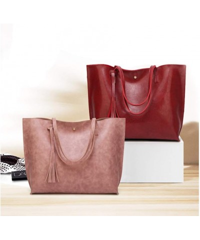 Women Tote Bags Top Handle Satchel Handbags PU Leather Tassel Shoulder Purse Pink $26.65 Totes