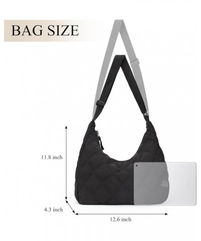 Women Hobo Shoulder Bag Puffer Small Tote Crossbody Bag Purse Cotton Handmade Bags Handbag with Zipper Work Travel Black $14....