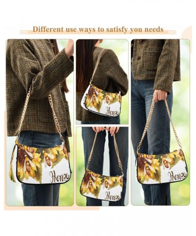 Bees Honey Sunflower Shoulder Bag for Women Shoulder Handbags with Zipper Closure Small Clutch Purses Crossbody Bags for Wome...