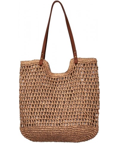 Straw Beach Tote Bag Women Hollow Shoulder Bag Retro Large Handwoven Straw Handbag Hobo Purses Vacation Travel Khaki $18.80 S...