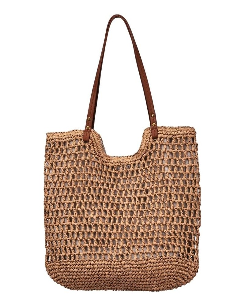 Straw Beach Tote Bag Women Hollow Shoulder Bag Retro Large Handwoven Straw Handbag Hobo Purses Vacation Travel Khaki $18.80 S...